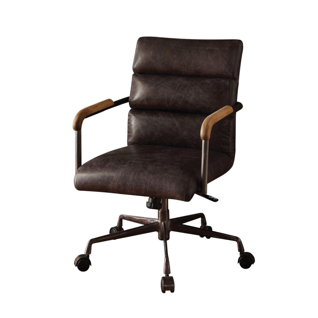 Harith Antique Slate Top Grain Leather Office Chair with Adjustable Height and Swivel Seat - Grand Goldman