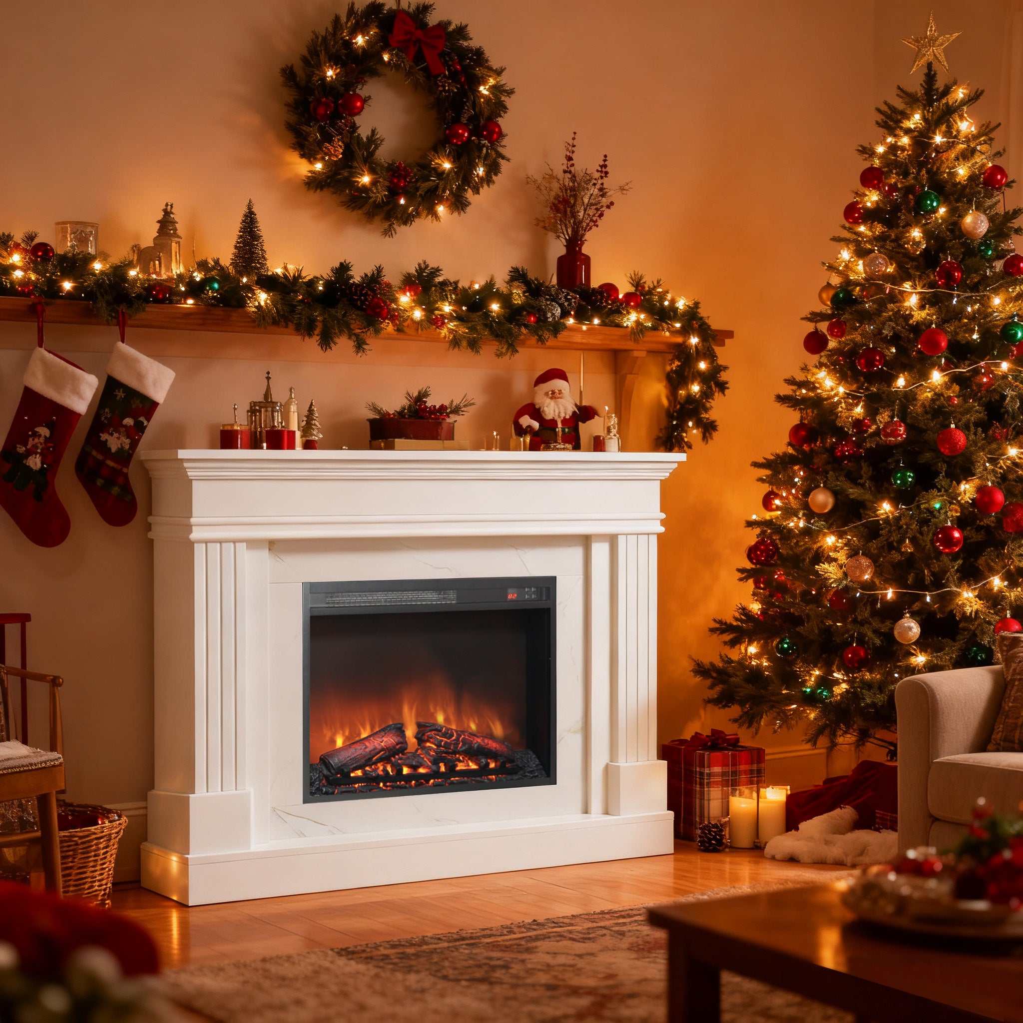 44' Electric Fireplace with Mantel for Living Room or Bedroom,23' Fireplace Insert Heater, Realistic Log and Flame Effect, Remote Control, Timer - Grand Goldman Shop