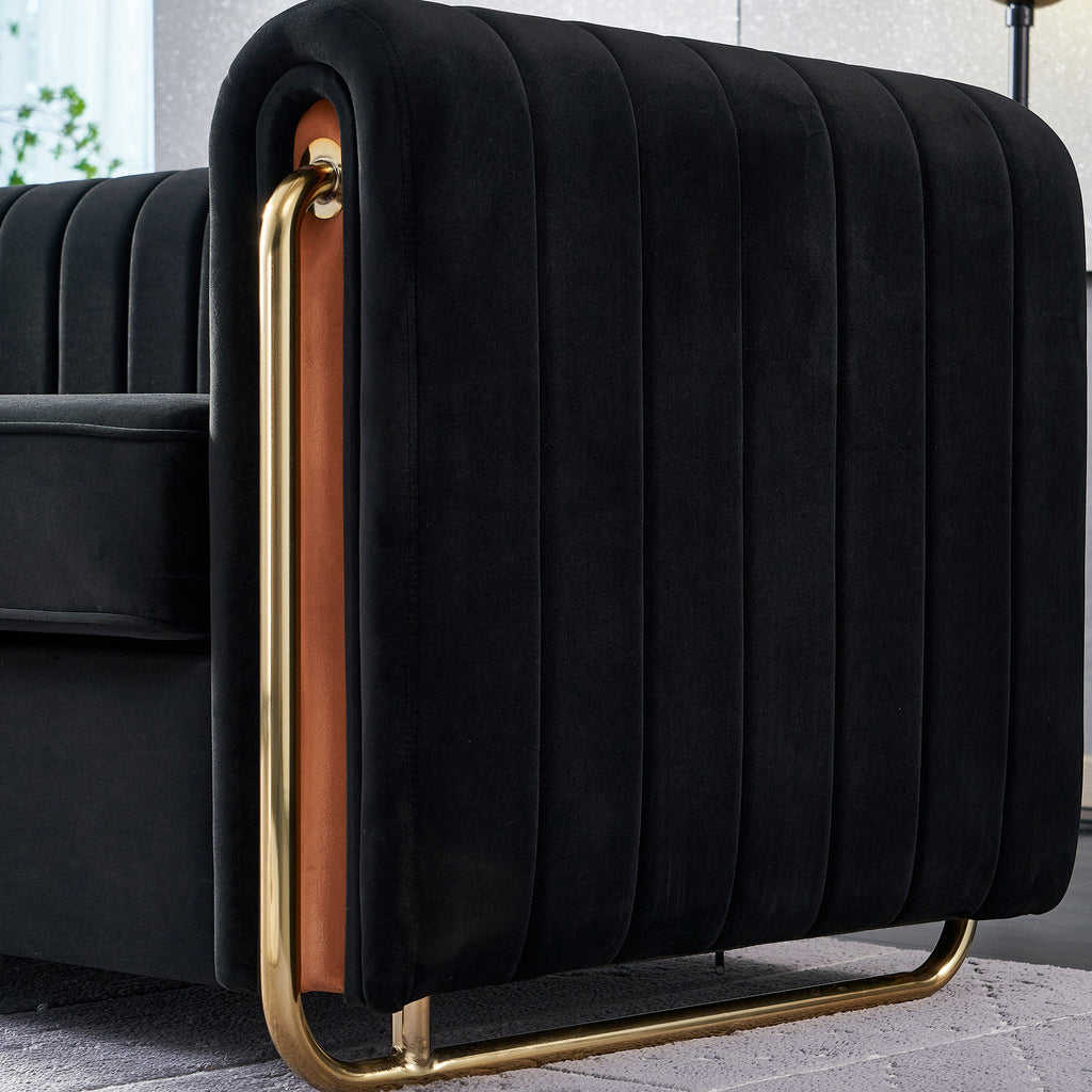 Contemporary Velvet Sofa Couch 84.25''W for Living Room, Black - Grand Goldman Shop
