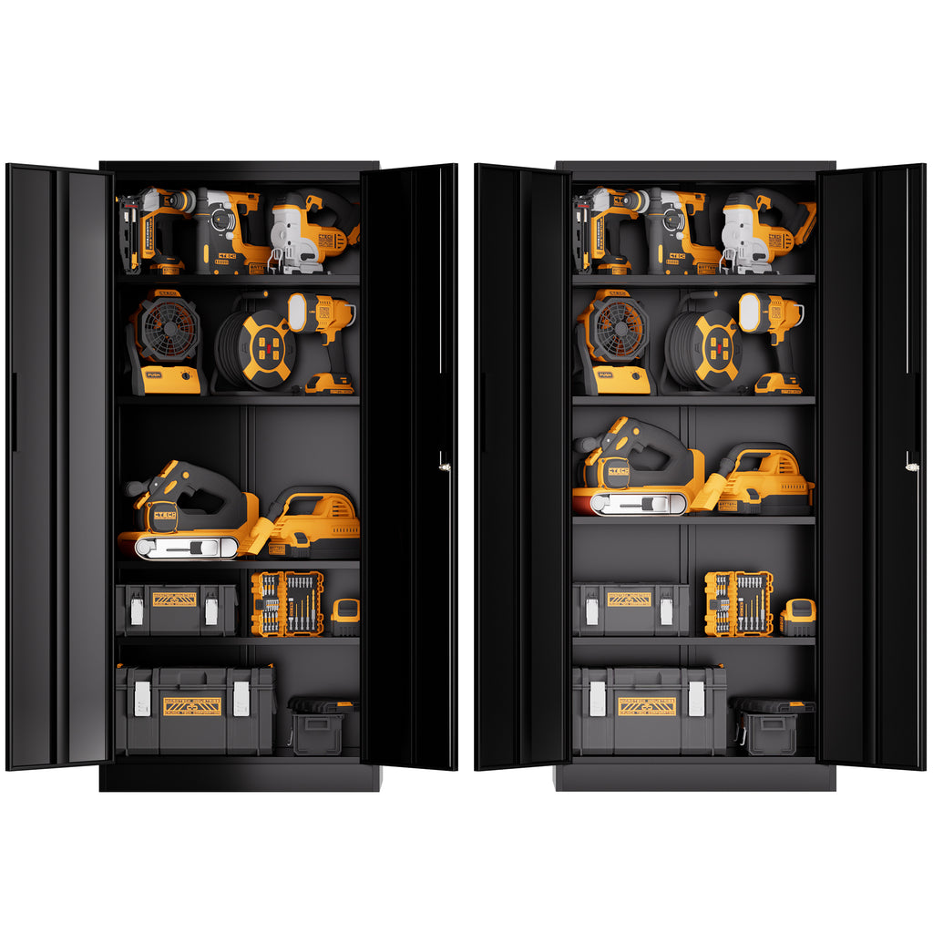 71'H Metal Garage Storage Cabinet, Black Tool Steel Locking Cabinet with Doors and 4 Shelves, Tall Cabinets for Garage Storag