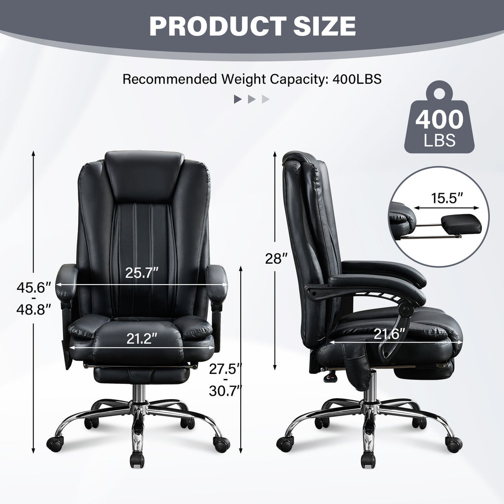 Massage Office Chair with Heat and 6 Vibration Points,Executive Office Chair with Foot Rest and Padded Armrests,Reclining Bac