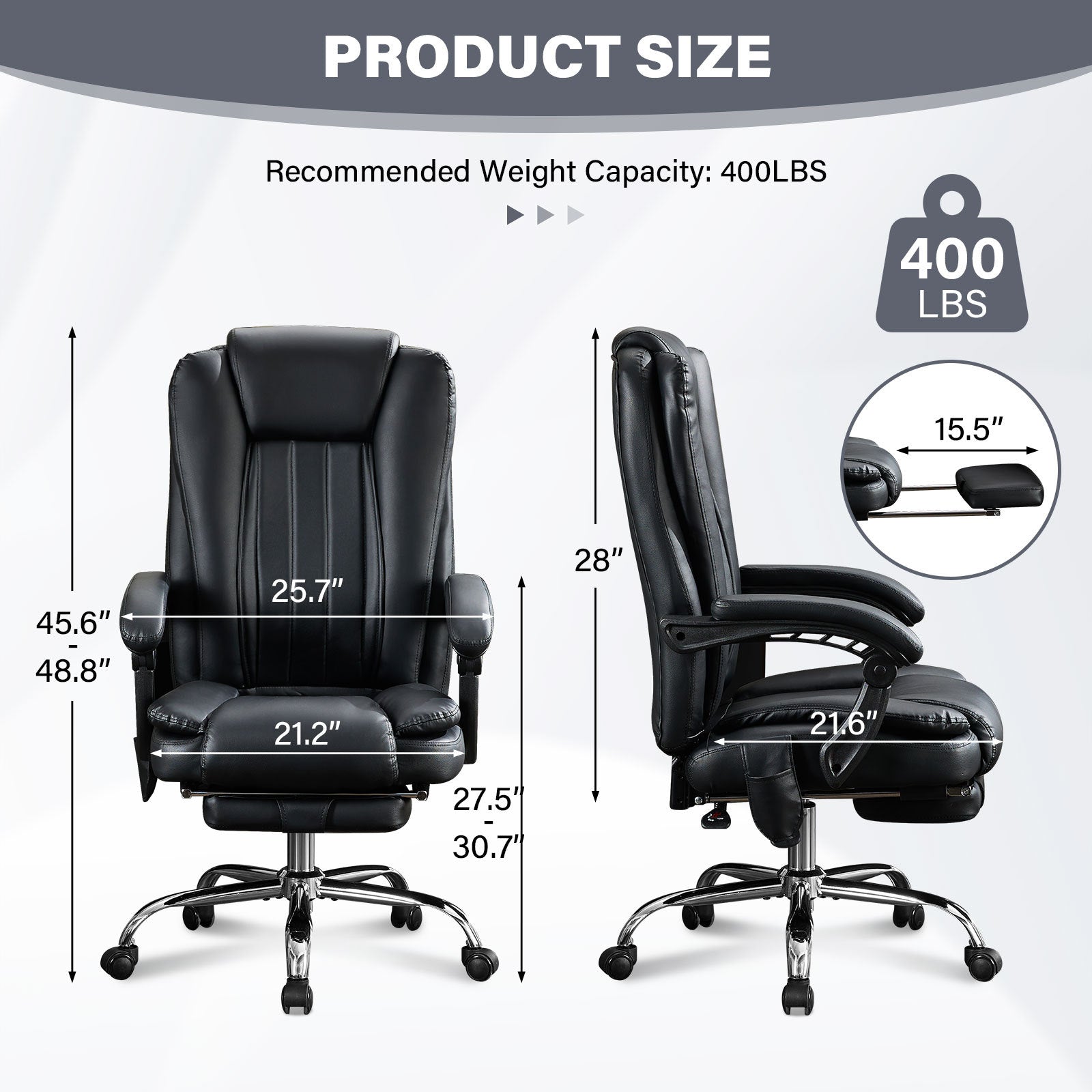 Massage Office Chair with Heat and 6 Vibration Points,Executive Office Chair with Foot Rest and Padded Armrests,Reclining Bac