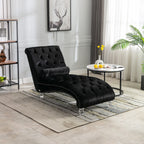 Velvet Chaise Lounge Indoor, Button-Tufted Upholstered Chair with Pillow, Black Velvet, 63.38x28.94x34.05 inches - Grand Goldman Shop