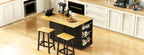 48 inch Kitchen Island with Drop Leaf,Power Outlet,Internal Storage Rack,Rolling Kitchen Storage Cart on 5 Wheels with 5 Open Side Racks,for Kitchen,Black (Old SKU N707P257057B)(Not Include Stools) - Grand Goldman Shop