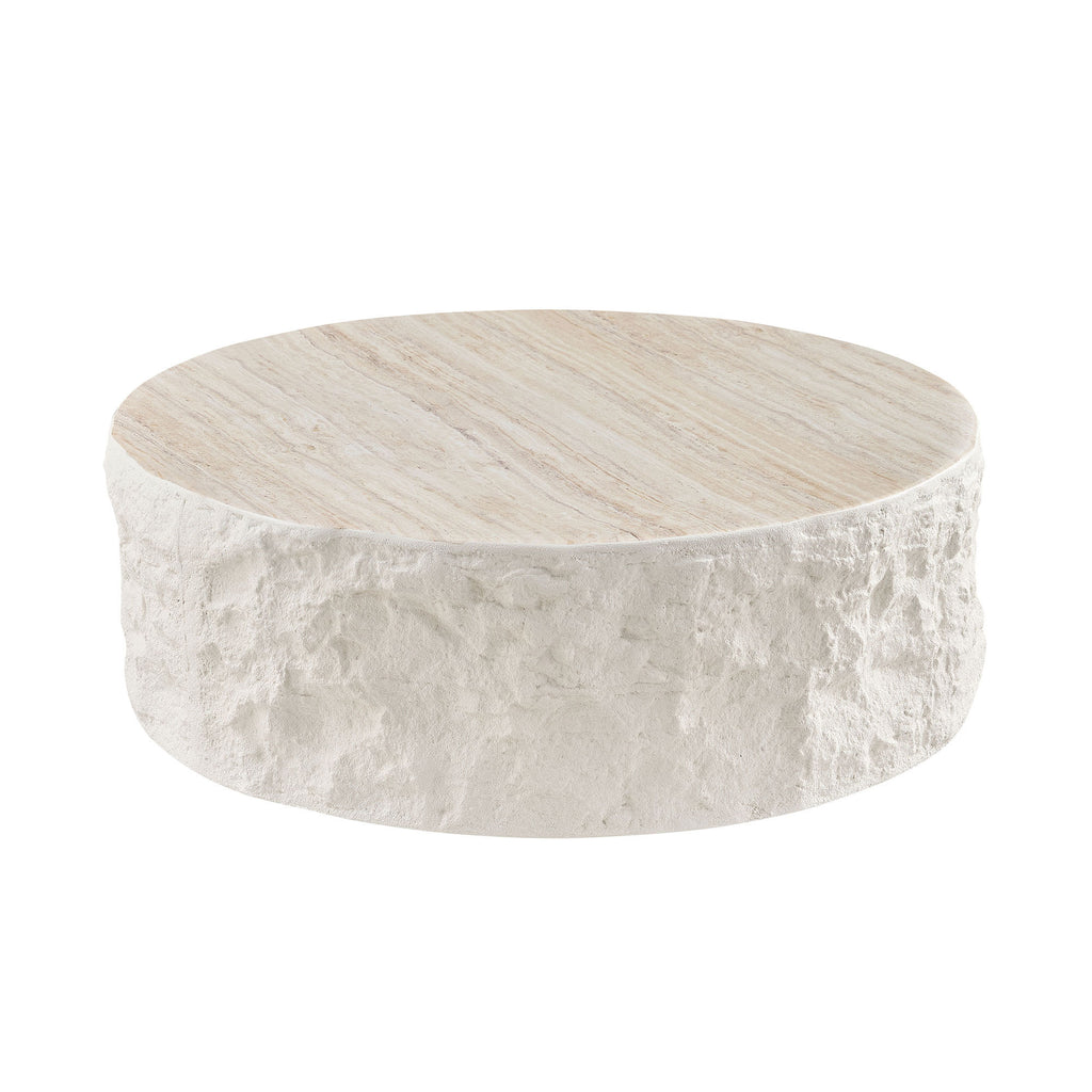 35.43''Fiberglass Round Center Coffee Table for Living Room Vintage Table,Imitation Stone Table front of the Sofa,Modern Design Coffee Table for Office,Apartment,No Need Assembly - Grand Goldman Shop