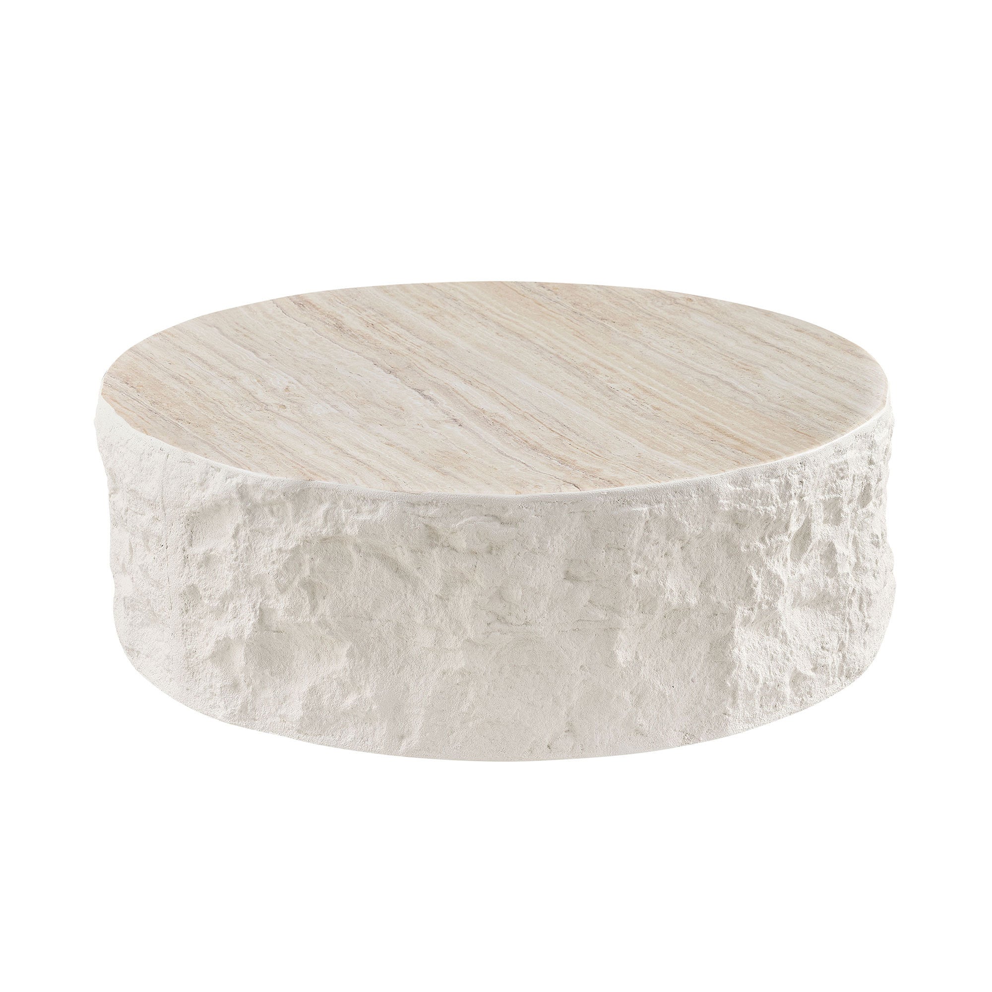 35.43''Fiberglass Round Center Coffee Table for Living Room Vintage Table,Imitation Stone Table front of the Sofa,Modern Design Coffee Table for Office,Apartment,No Need Assembly - Grand Goldman Shop