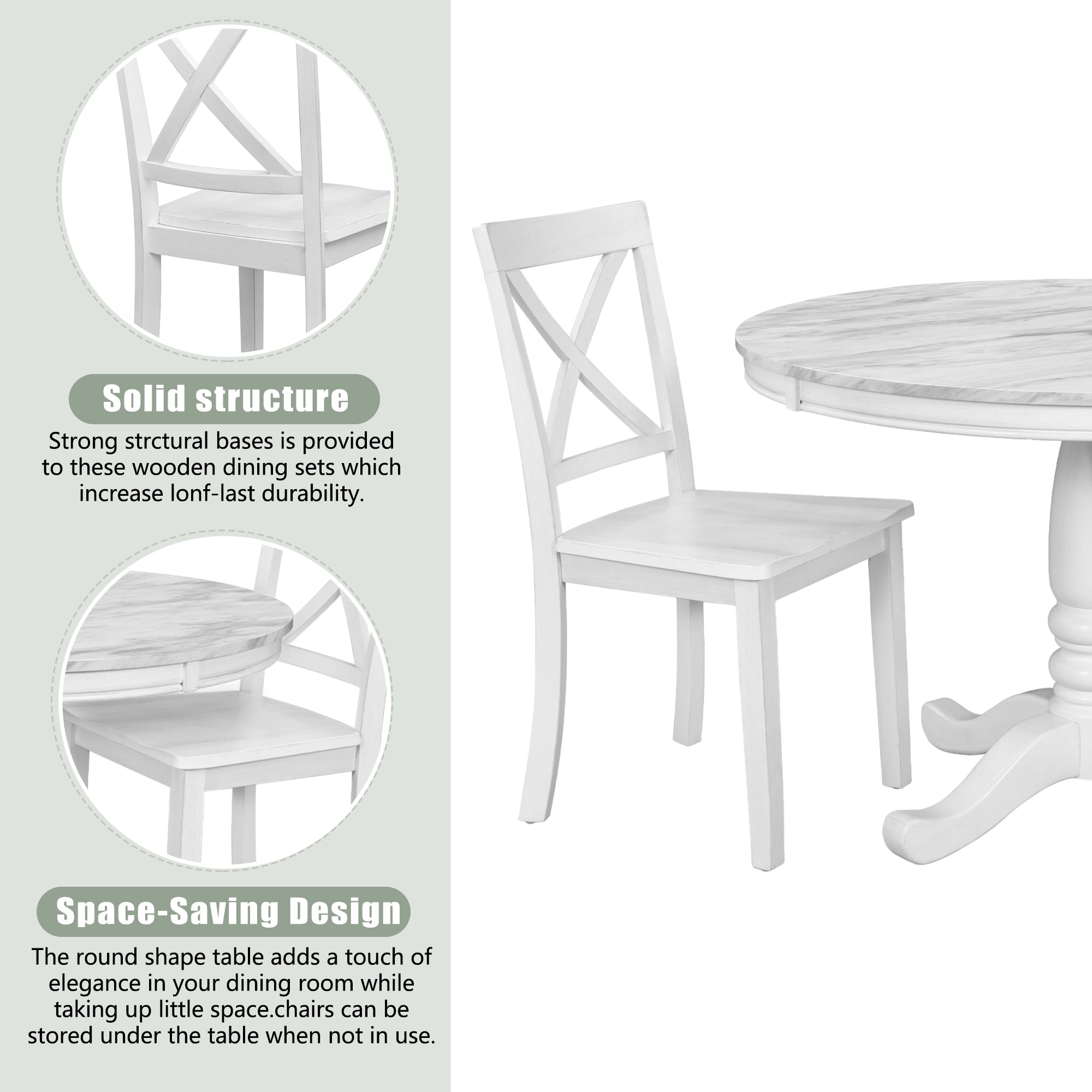 Orisfur. 5 Pieces Dining Table and Chairs Set for 4 Persons, Kitchen Room Solid Wood Table with 4 Chairs - Grand Goldman Shop