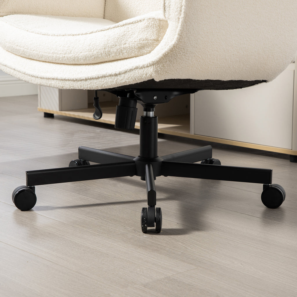 Criss Cross Chair with Adjustable Armrests & Wheels & Headrest, Lounge Vanity Desk Chair with Wide Seat for Cross-Legged Sitt