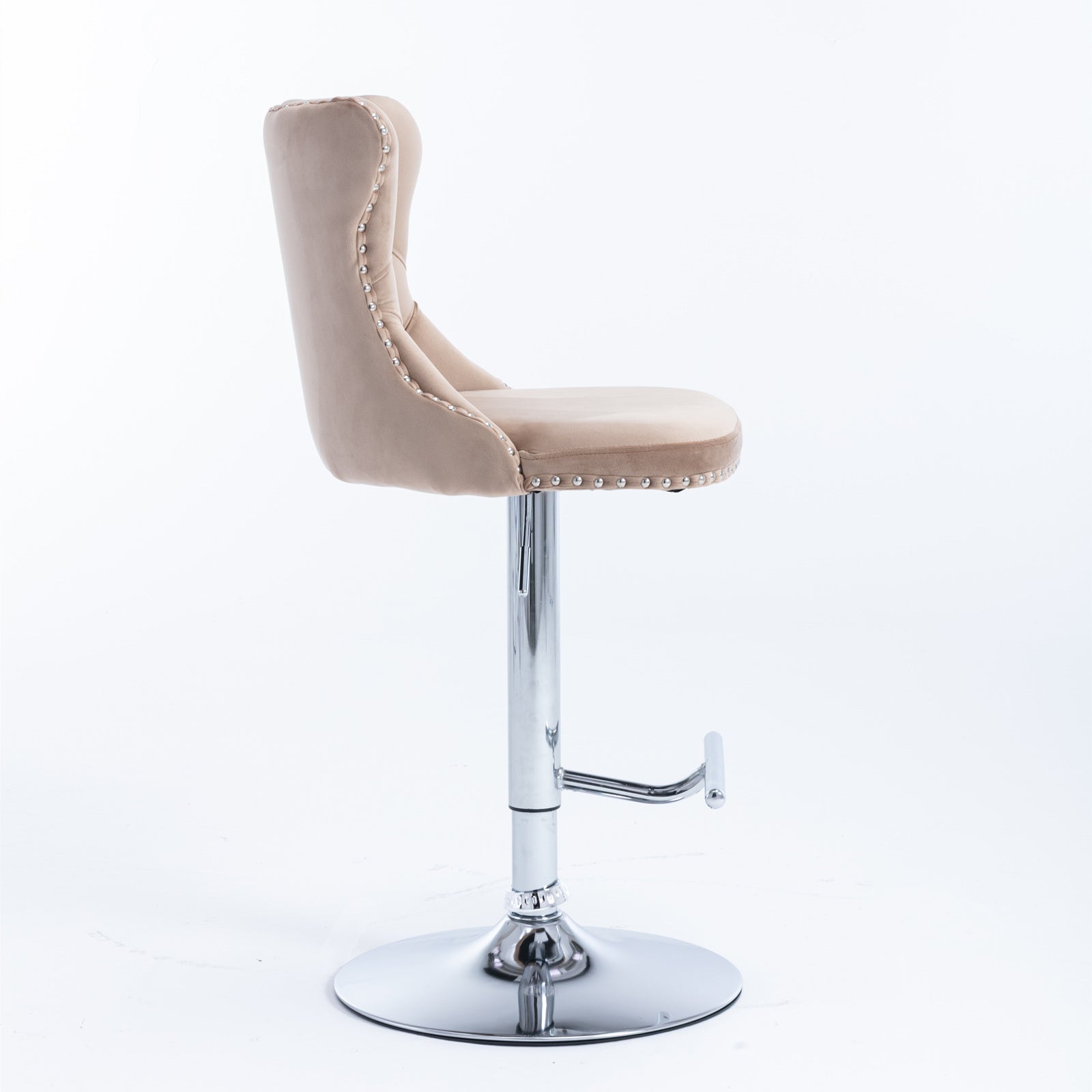 A&A Furniture,Swivel Velvet Barstools Adjusatble Seat Height from 25-33 Inch, Modern Upholstered Chrome base Bar Stools with Backs Comfortable Tufted for Home Pub and Kitchen Island（Khaki,Set of 2） - Grand Goldman Shop