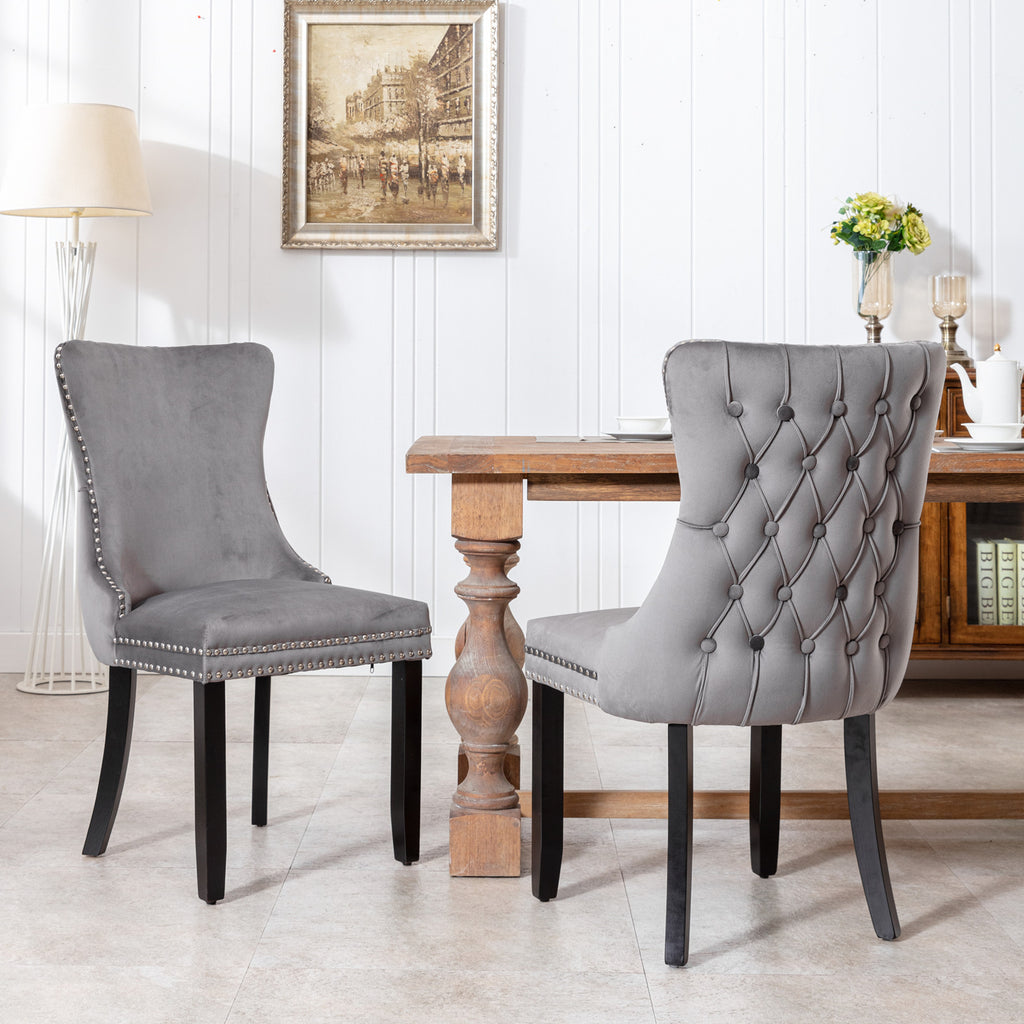A&A Furniture,Upholstered Wing-Back Dining Chair with Backstitching Nailhead Trim and Solid Wood Legs,Set of 2, Gray,SW8809GY,  KD - Grand Goldman Shop