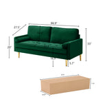 65-inch minimalist velvet sofa with metallic-coloured legs, complete with cushions, suitable for the living room or bedroom. - Grand Goldman Shop