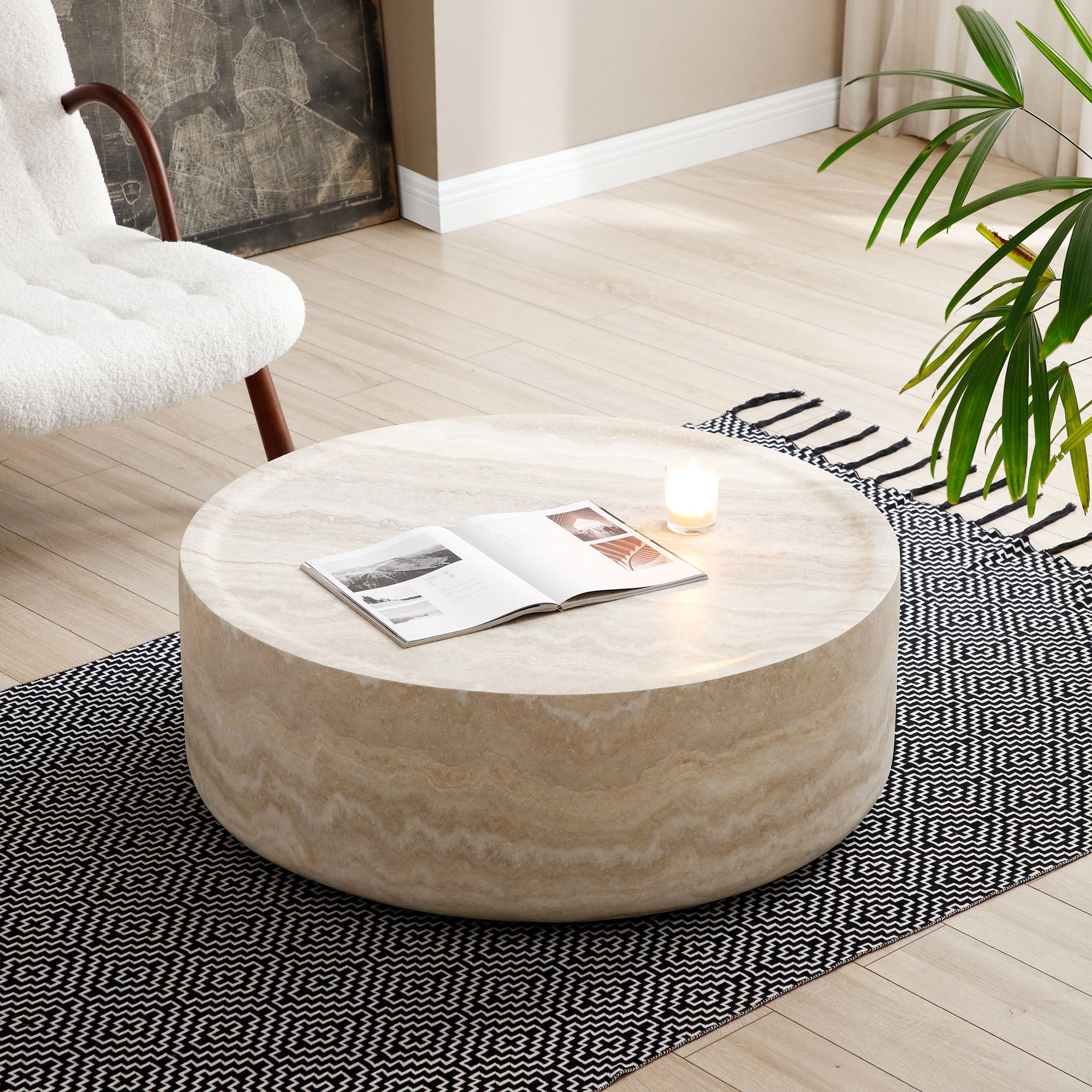 31.49''  Faux MARS Pattern Coffee Tables for Living Room Round Tea table for Living Room, No Need Assembly. - Grand Goldman Shop