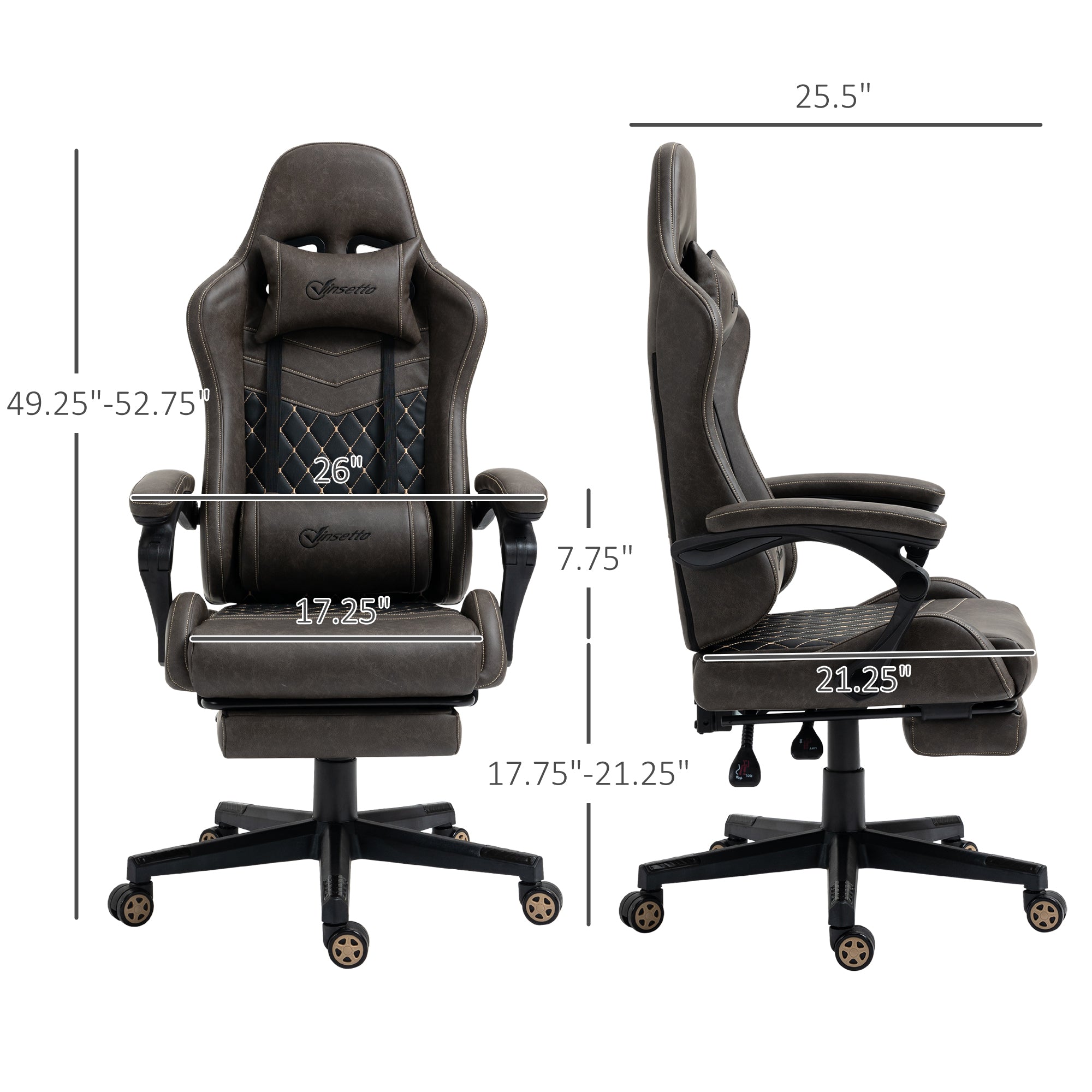 Vinsetto Racing Gaming Chair Diamond PU Leather Office Gamer Chair High Back Swivel Recliner with Footrest, Lumbar Support, A