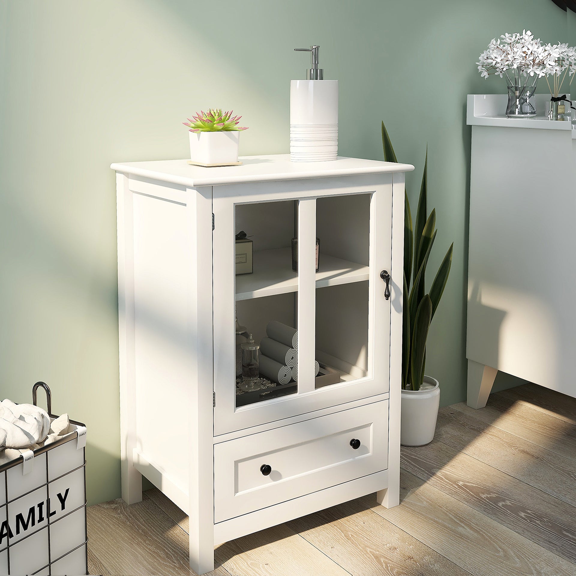 Buffet storage cabinet with single glass doors and unique bell handle - Grand Goldman Shop