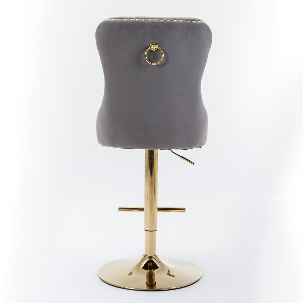 A&A Furniture Modern Upholstered Velvet Bar Stools with Adjustable Swivel Seat Height in Gray, Set of 2 - Grand Goldman Shop