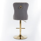 A&A Furniture Modern Upholstered Velvet Bar Stools with Adjustable Swivel Seat Height in Gray, Set of 2 - Grand Goldman Shop