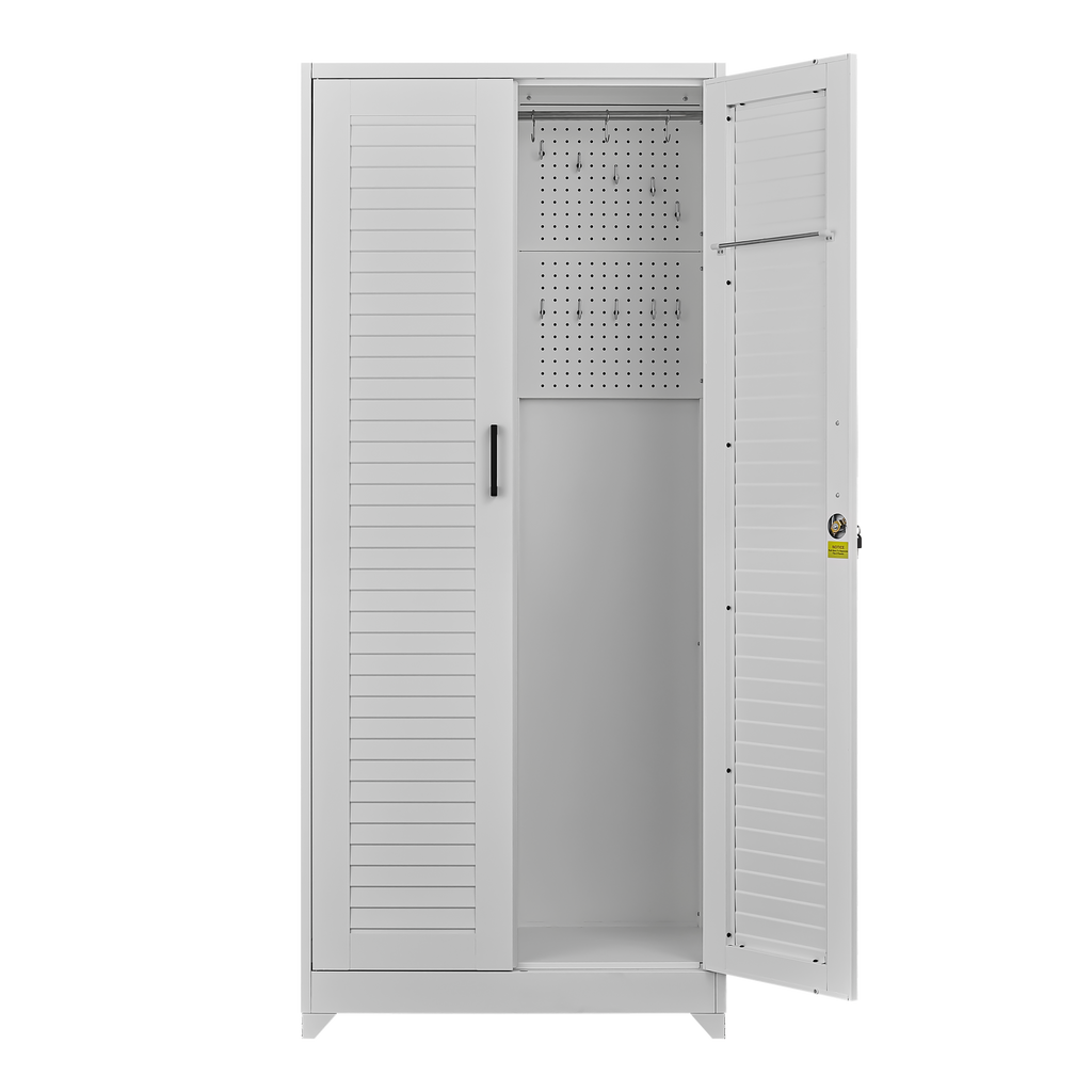 Metal Broom Closet, Garage Storage Cabinet, Tool Chest Bathroom Cabinet with Locking Doors and Wheels, Tall Utility Cabinet w