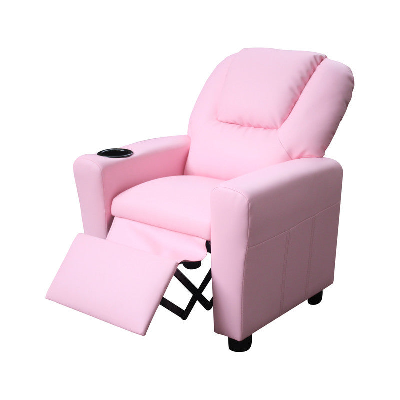 Carisa 23'W Pink PU Leather Kids Recliner Chair with Cupholder - Grand Goldman