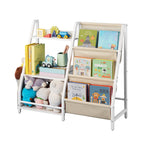 Stylish 3-Tier Kids Bookshelf, Toy Storage Organizer for Toddler, Book Shelf for Kids Rooms with Sling Book Rack and Storage 