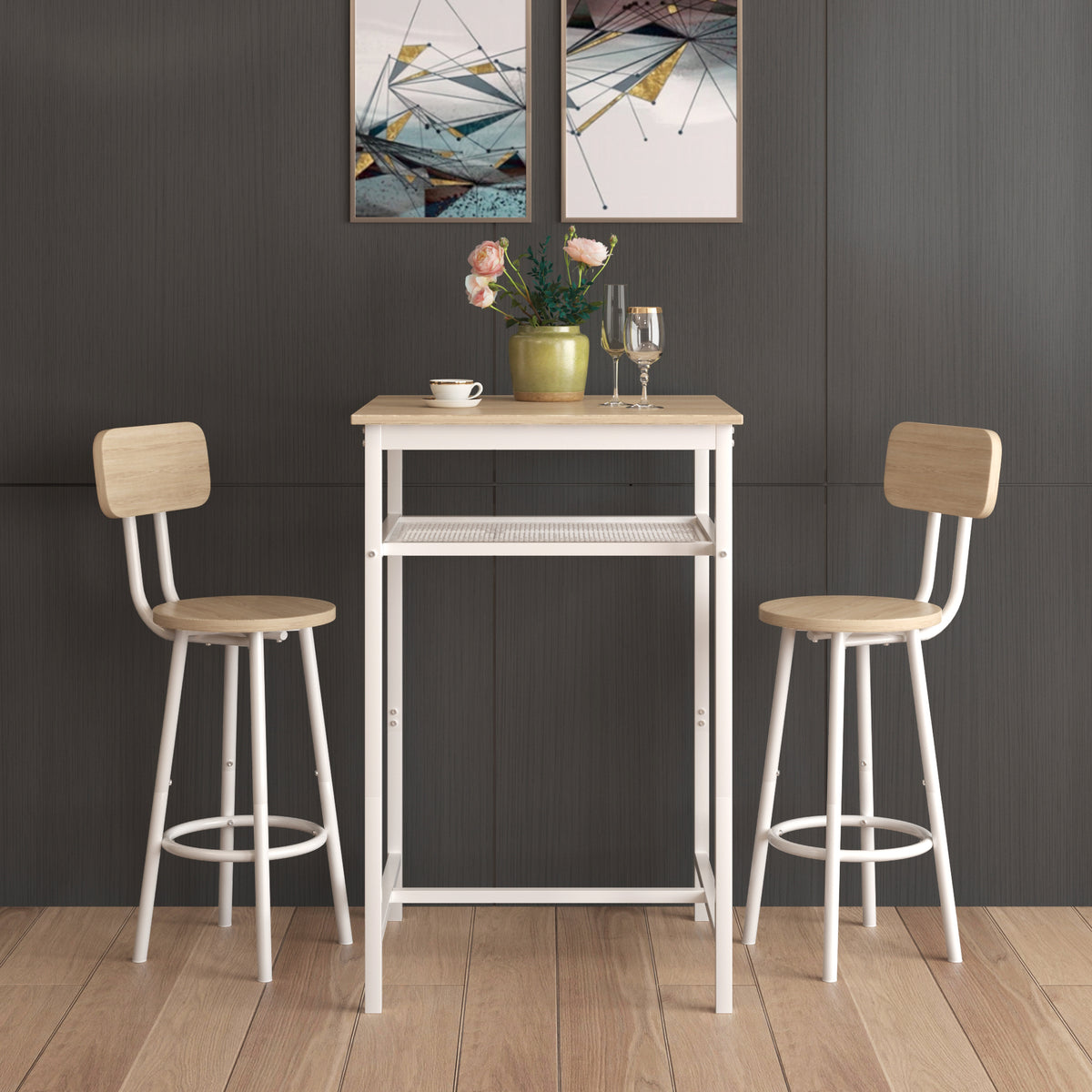 Bar table, equipped with 2 bar stools , with backrest and partition (beige) - Grand Goldman Shop