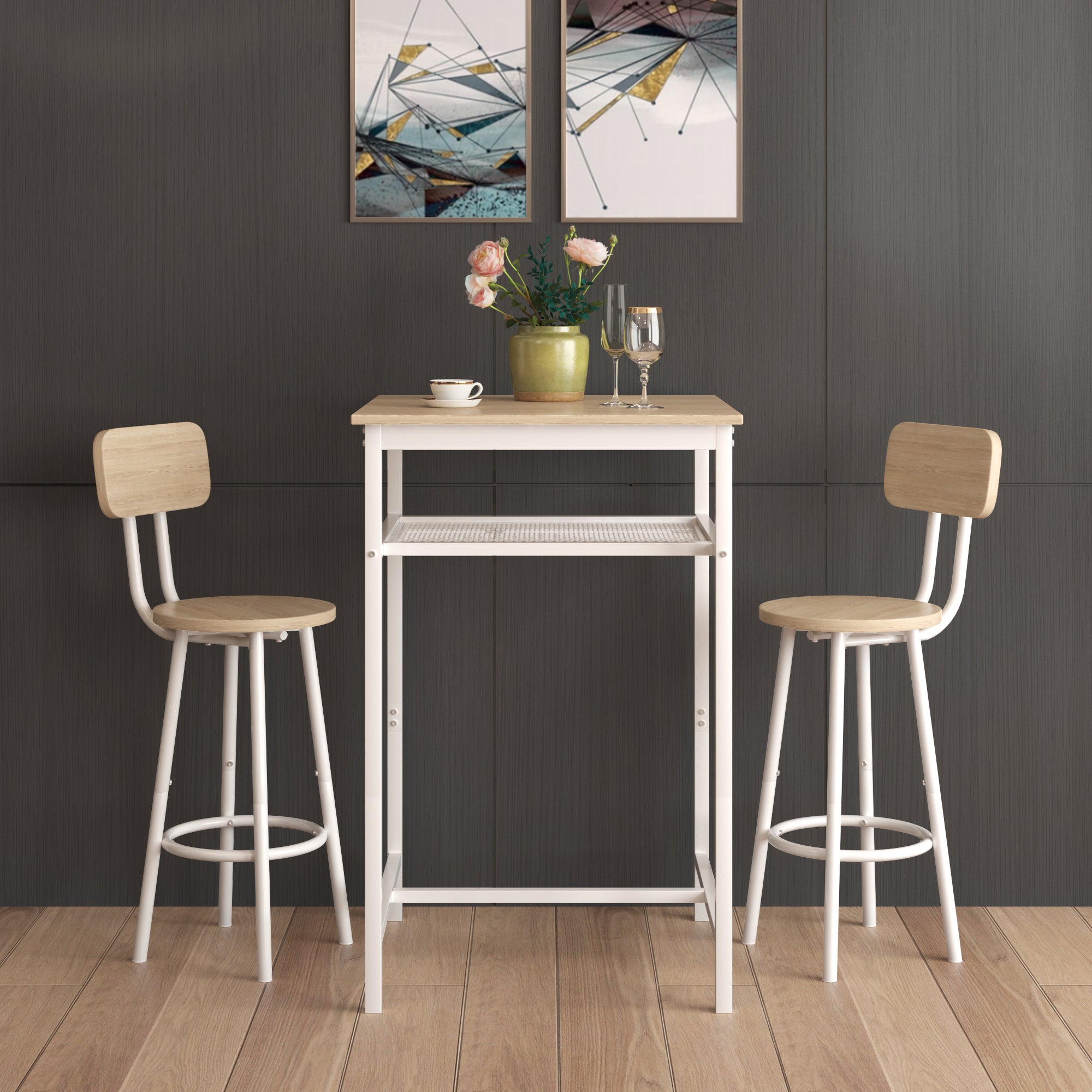 Bar table, equipped with 2 bar stools , with backrest and partition (beige) - Grand Goldman Shop