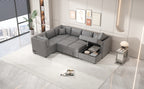U-shaped Sectional Sofa Pull out Sofa Bed with USB Ports, Power Sockets, Storage Chaise, Light Gray Chenille, 108.6' - Grand Goldman Shop