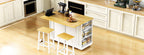 48 inch Kitchen Island with Drop Leaf,Power Outlet,Internal Storage Rack,Rolling Kitchen Storage Cart on 5 Wheels with 5 Open Side Racks for Kitchen,White (Old SKU N707P257057W)(Not Include Stools) - Grand Goldman Shop