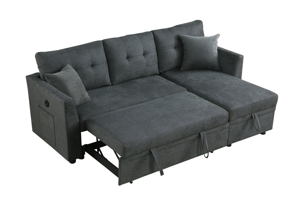 Sectional Sofa Bed L-Shaped Sofa Couch Bed with USB Port, Reversible Sofa Couch Sleeper with Pull Out Bed, Chaise with Storage, Pull Out Couch for Living Room - Grand Goldman Shop