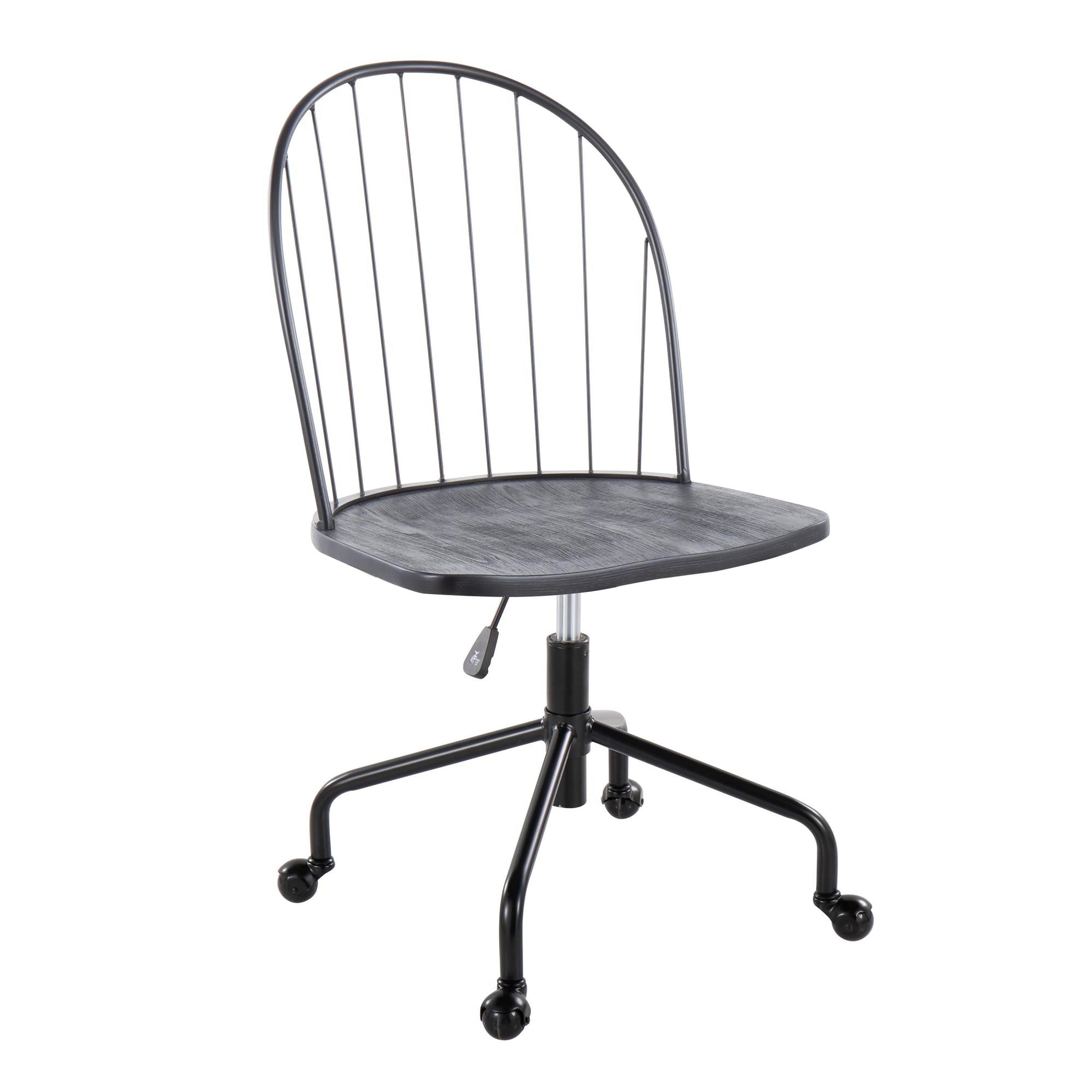 Adjustable High Back Office Chair in Black Metal and Black Wood | Premium Home Decor - Grand Goldman