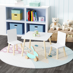 White Wooden Kids Table and 2 Chairs Set, 3-Piece Toddler Activity Play Table with Solid Wood & MDF Construction, Compact Siz