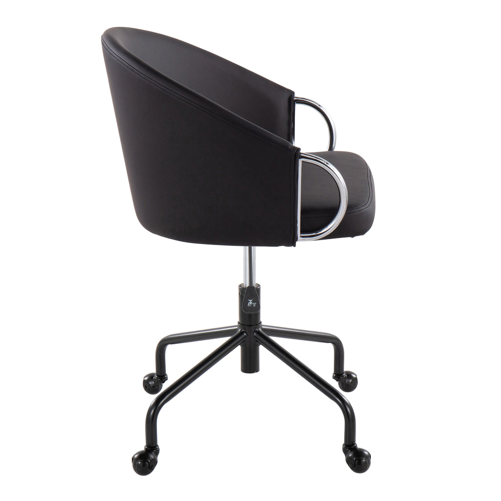 Contemporary Task Chair in Black Metal and Black Faux Leather with Silver Metal Accents - Grand Goldman