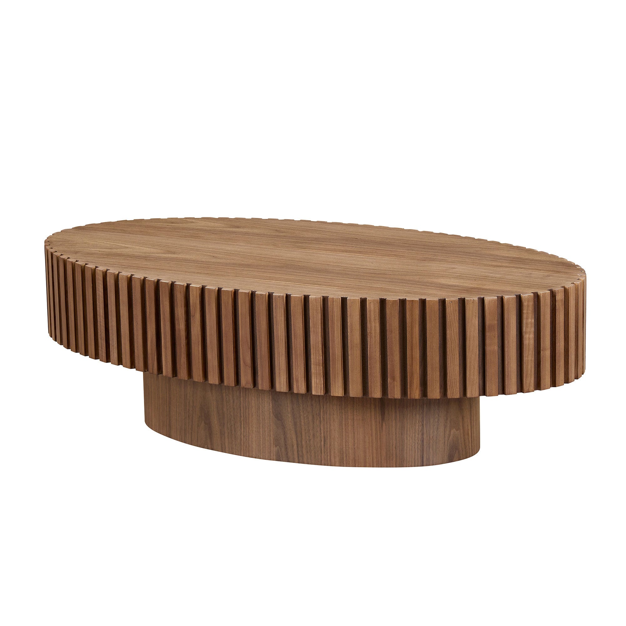 Modern Handcraft Drum Coffee Table Length 43.7 inch Ellipse Coffee Table for Living Room,Oval Small Coffee Table with Sturdy Pedestal,Walnut MDF,W2582P251185 - Grand Goldman Shop