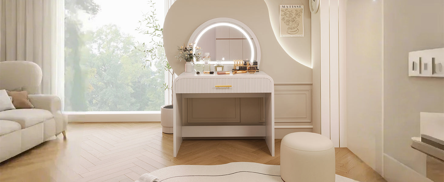39' Makeup Vanity Table with Mirror Touch Screen Lighted Mirror, Dressing Table with Drawer for Bedroom, White - Grand Goldman Shop