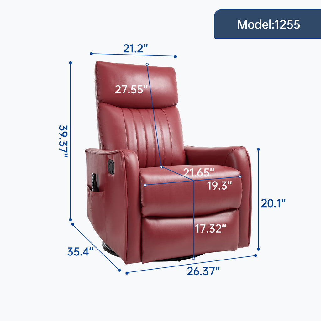 Red Faux Leather Heat Massage Manual Recliner Chair with Rocker and Swivel for Living Room - Grand Goldman Shop