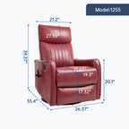 Red Faux Leather Heat Massage Manual Recliner Chair with Rocker and Swivel for Living Room - Grand Goldman Shop