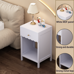 Modern Nightstand with Drawer and Open Shelf, Scalloped Edge Bedside Table in Light Purple, Minimalist Side Table for Kids Room or Girls' Room, Engineered Wood, 16.93 x 14.96 x 26.77 inches - Grand Goldman Shop
