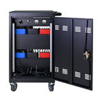 Stylish 32-Bit-Device Charging Trolley for Tablets and Laptops with Cable Management, Removable Doors, Matte Black Metal - Av