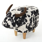 Cow-Shaped Ottoman Footstool, Black and White Modern Accent Stool with Velvet Horns, Fabric Body, Birch Legs - Grand Goldman Shop