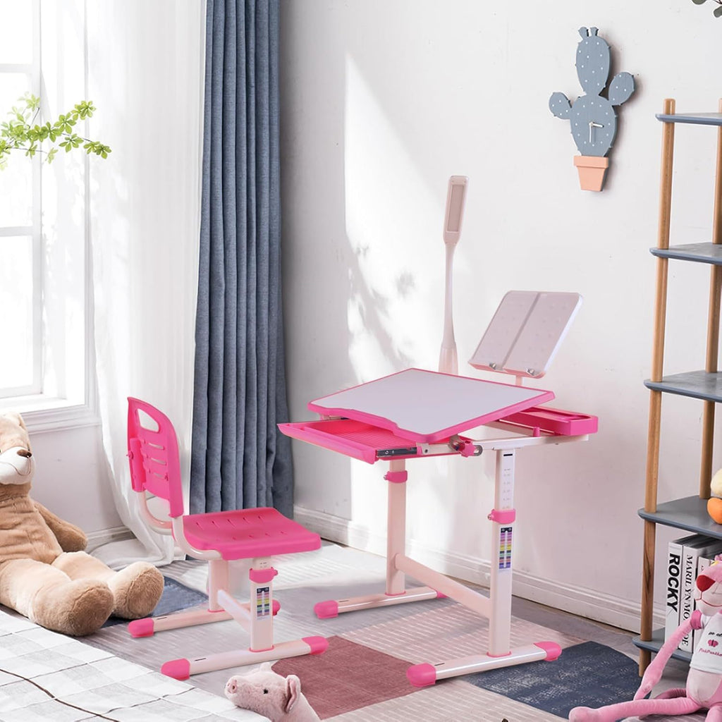 Desk for Kids Desk and Chair Set Kids Art Desk Drafting Table Desk Set with Adjustable Height, 40-Degree Tiltable Children De