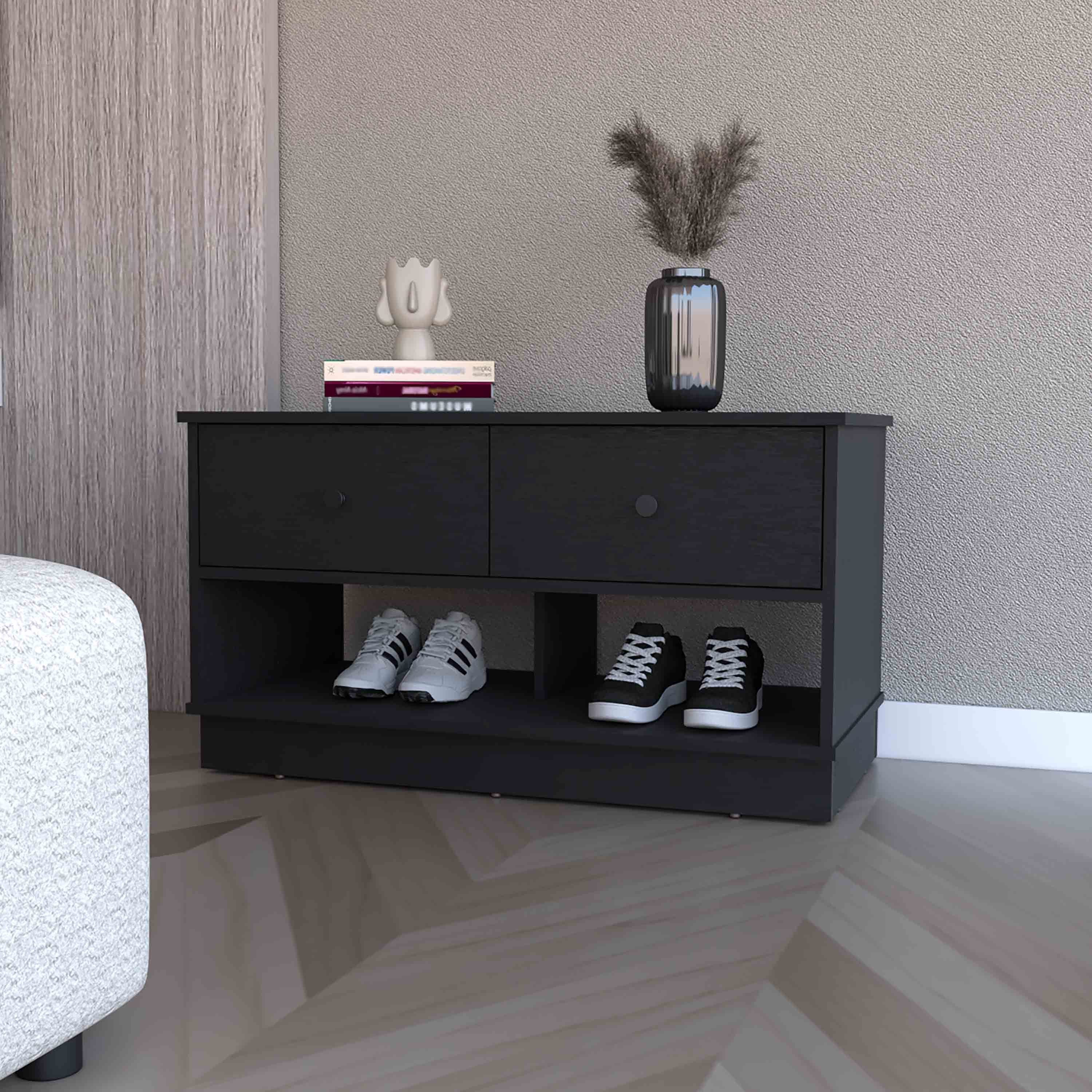 Tulip Storage Bench, Two Drawers, Two Shelves - Grand Goldman Shop