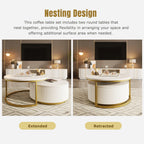 Modern Round Nesting Coffee Table Fluted with Drawer in White & Gold in 31.5'' - Grand Goldman Shop