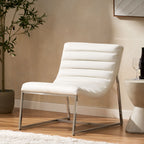 WILMOUTH ROLL OCCASIONAL CHAIR in White Leather with Chrome-Finished Steel Legs, Modern & Contemporary Style - Grand Goldman Shop
