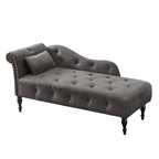 Aijia 60.6' Velvet Chaise Lounge Buttons Tufted Nailhead Trimmed Solid Wood Legs with 1 Pillow,Grey  (Left Arm Design as Shown in the Picture) - Grand Goldman Shop