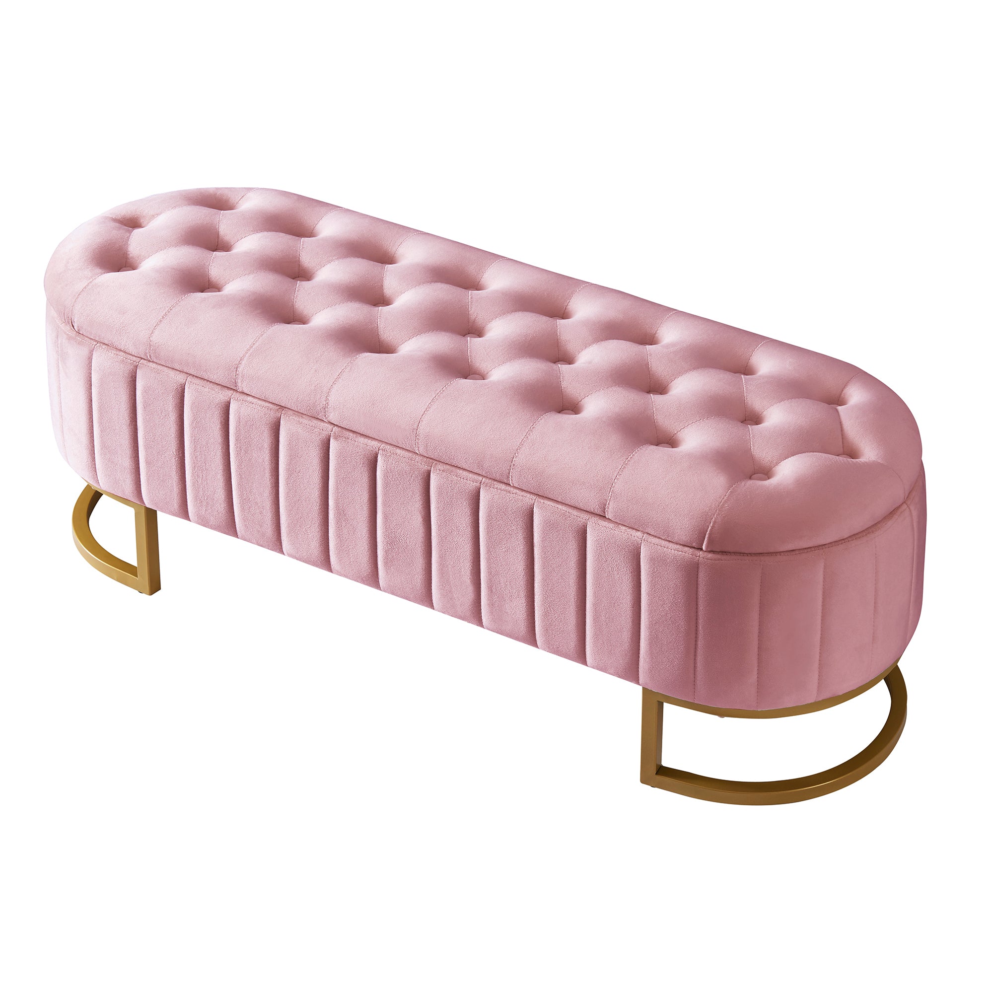 Elegant Upholstered Velvet Storage Ottoman with Button-Tufted,Storage Bench with Metal Legs for Bedroom,Living Room,Fully Assembled Except Legs,Pink - Grand Goldman Shop
