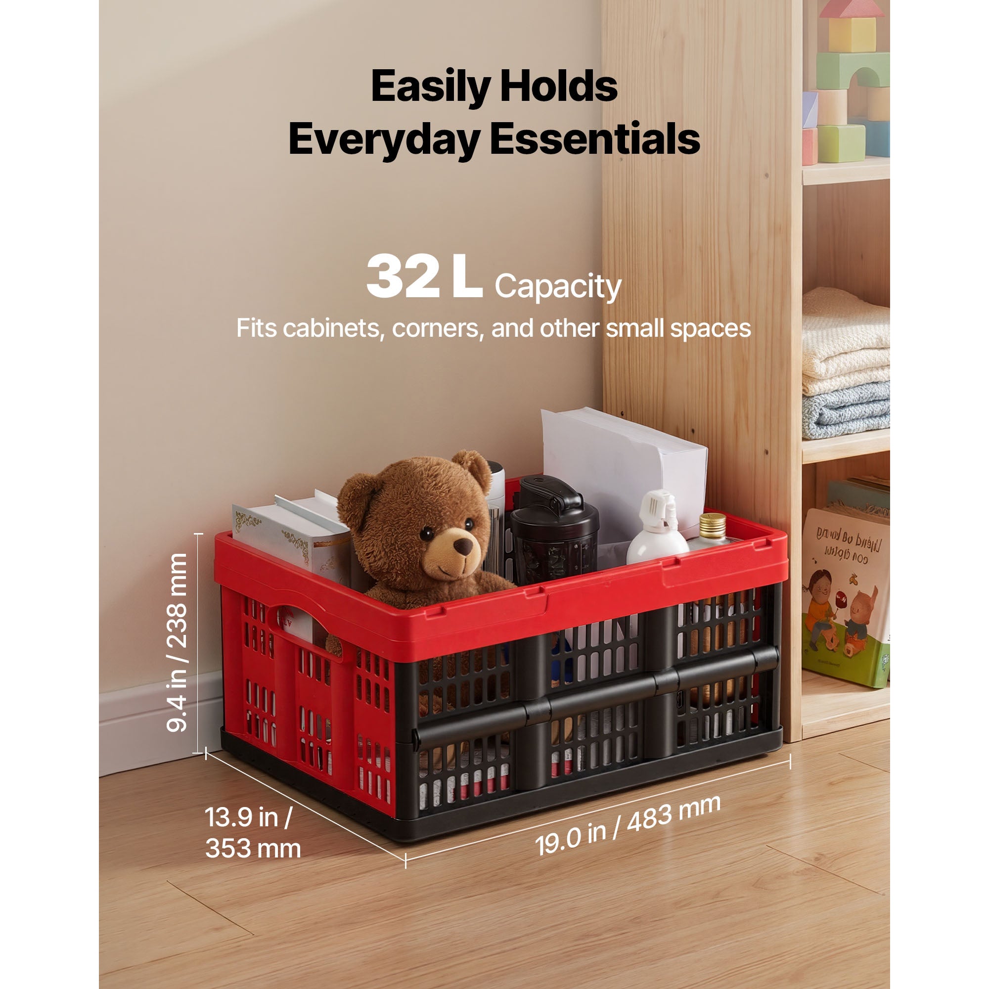 Plastic Collapsible Storage Bins, 32L 3 Packs, Stackable Folding Storage Crates with Handles, Holds 26 lbs Per Bin, Foldable Heavy Duty Containers, Space-Saving Baskets, for Home Organizing - Grand Goldman Shop