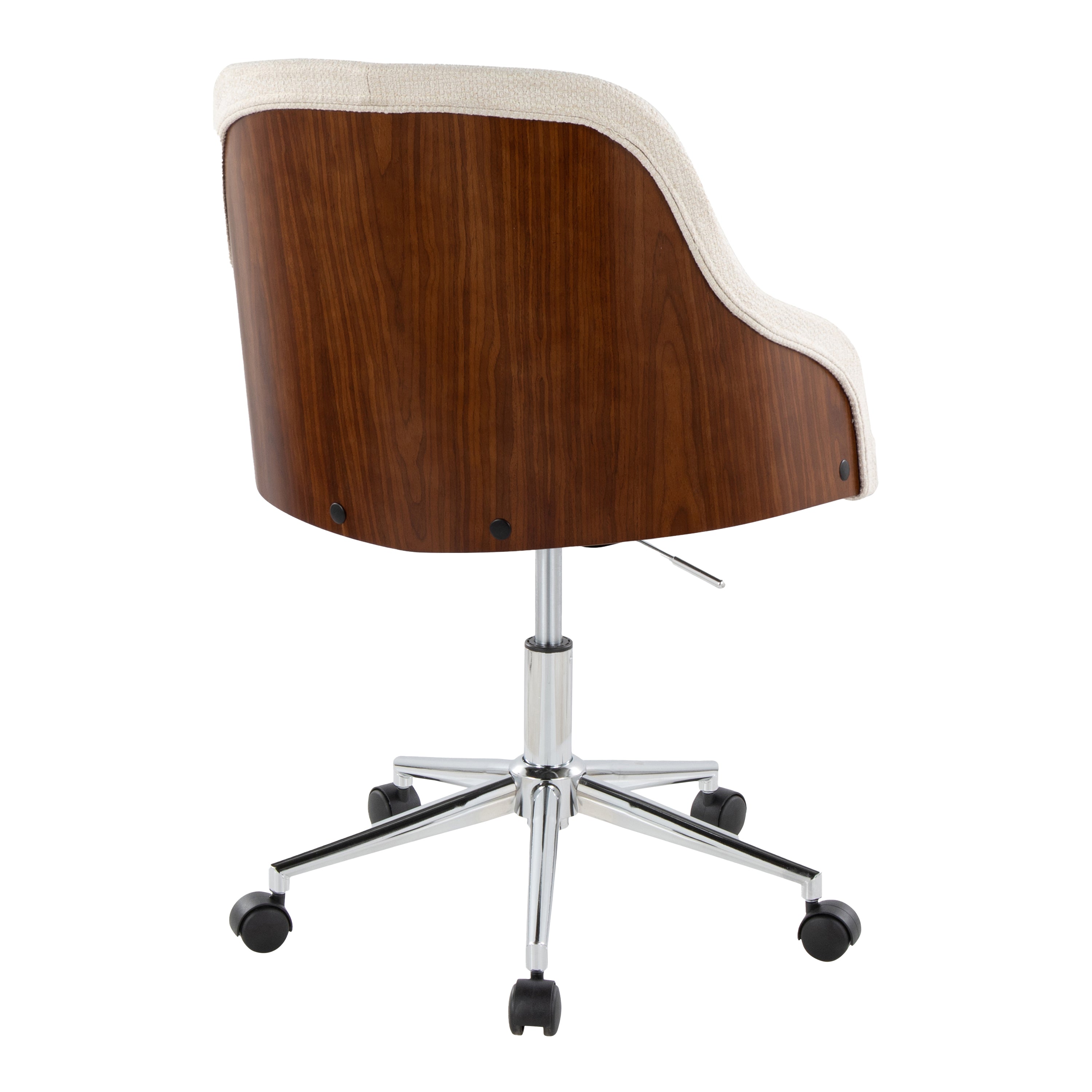 Contemporary Office Chair in Chrome Metal, Walnut Wood, and Cream Fabric | Premium Home Decor - Grand Goldman