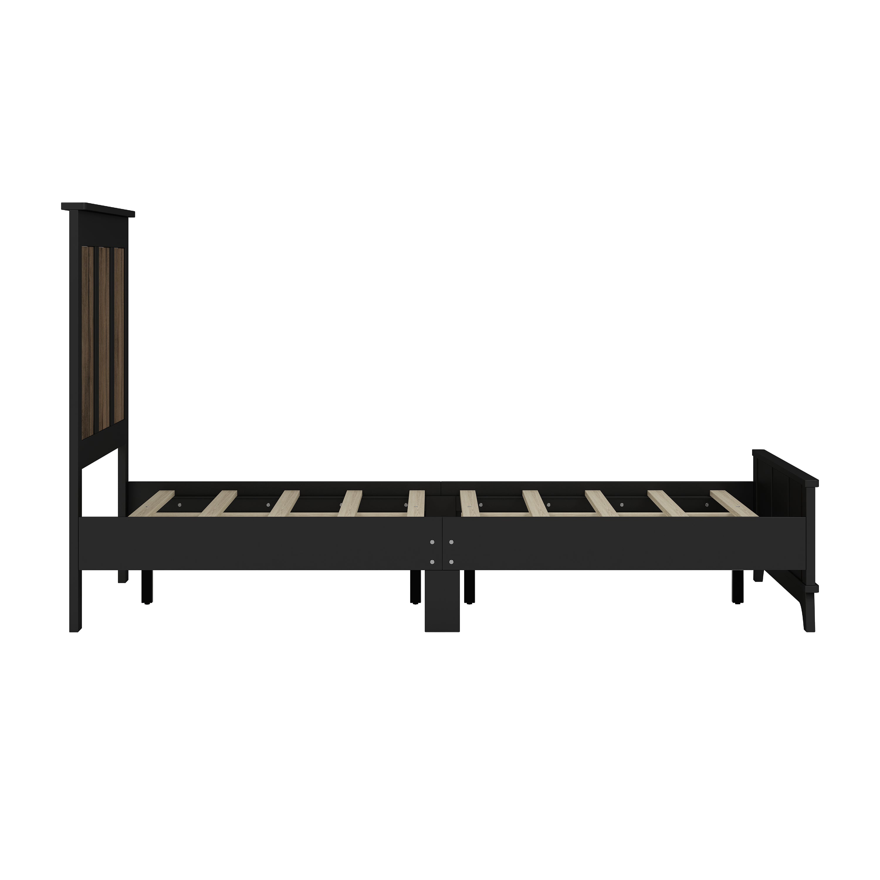 4-Pieces Bedroom Sets, Queen Size Farmhouse Platform Bed with Wooden Strip Stickers Decoration, Storage Nightstand and Dresser with Metal Handle, Black(Old SKU: HL000191AAB) - Grand Goldman Shop
