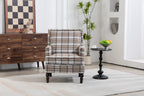 Upholstered Accent Chair, Vintage Armchair with Brown Linen Fabric and Nailhead Trim for Living Room - Grand Goldman Shop