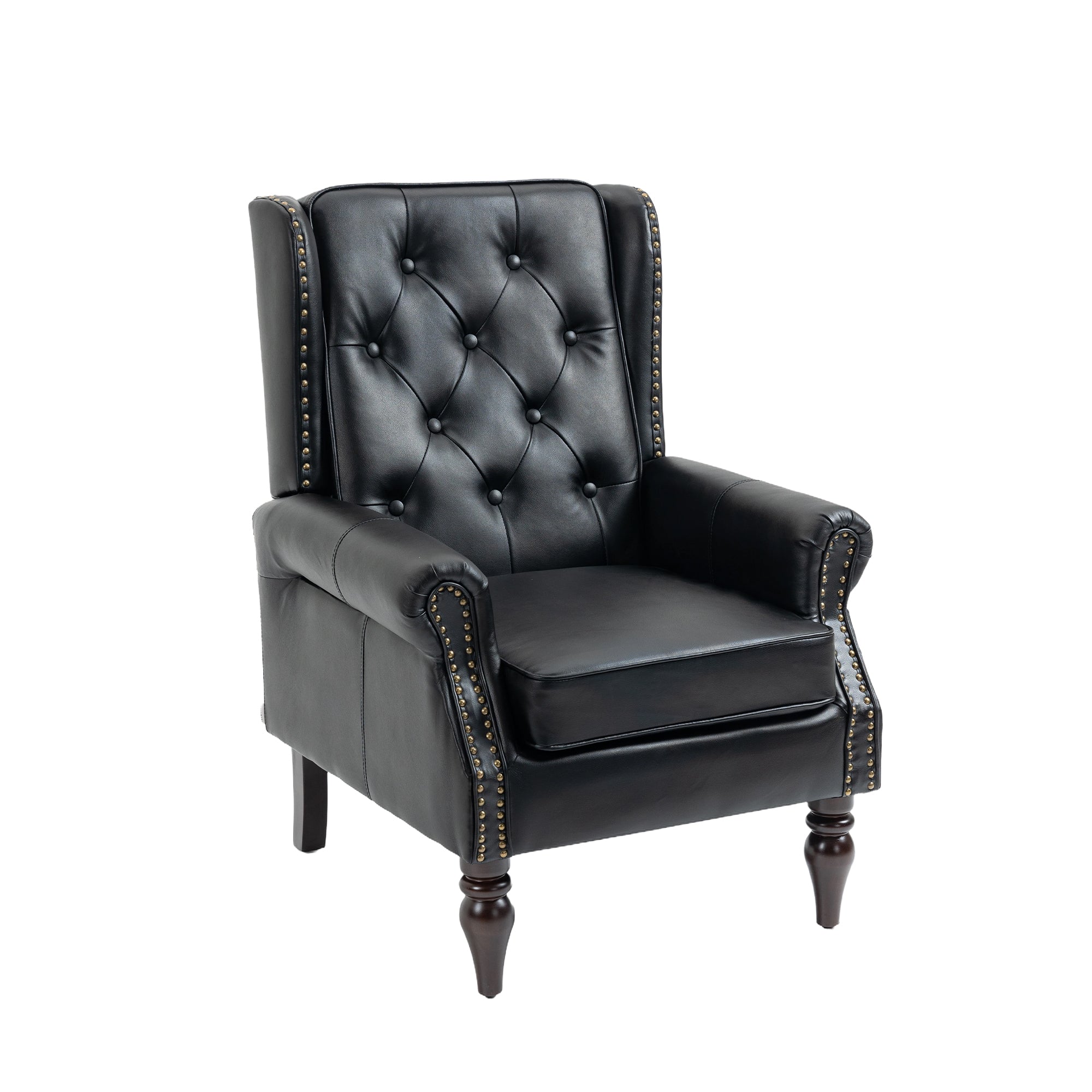 Modern Accent Armchair with Sturdy Wood Legs in Black PU Leather for Living Room or Bedroom - Grand Goldman Shop