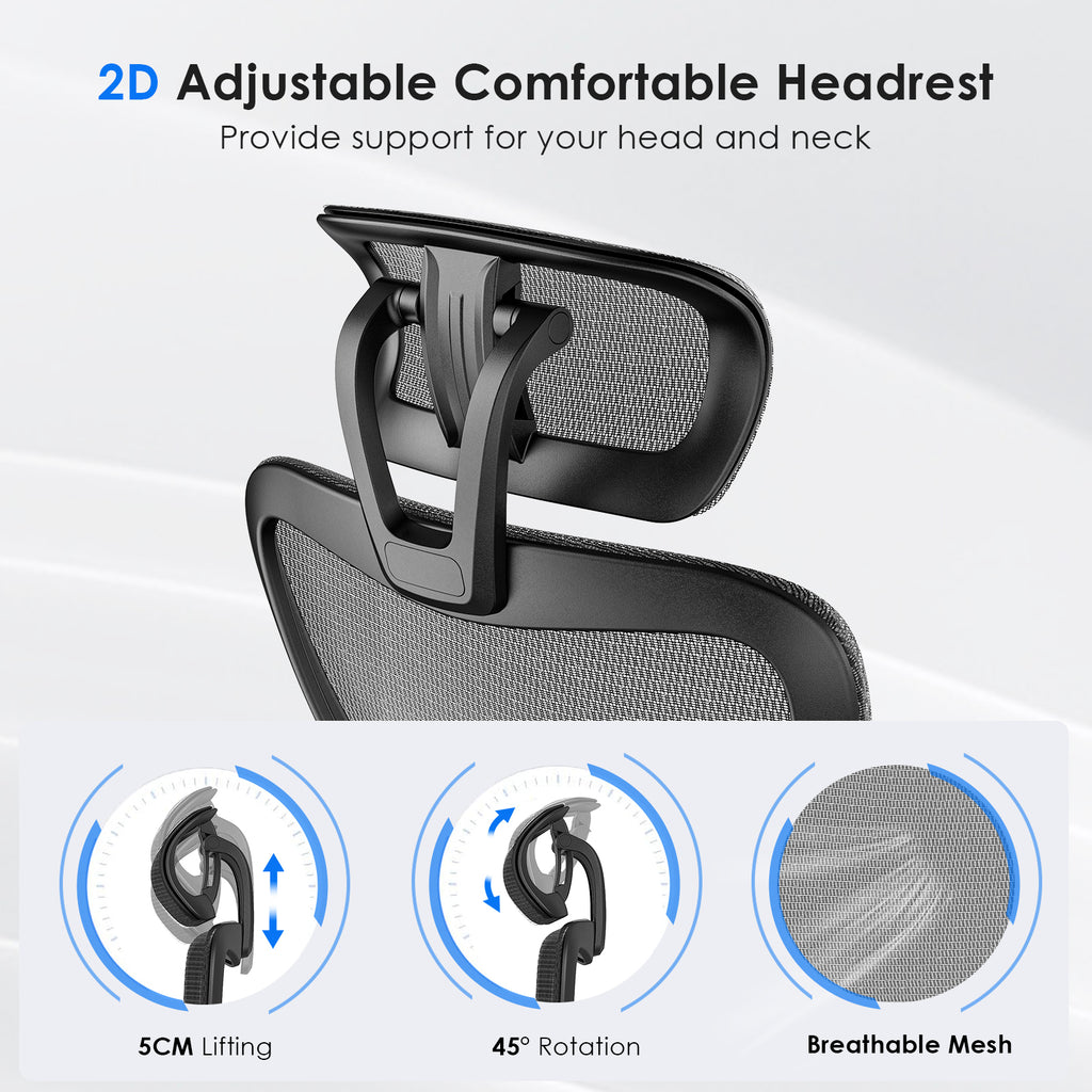 Ergonomic Office Chair,Mesh Desk Chair with Adjustable Lumbar Support and Headrest,Comfy Computer Chair with 3D Armrest Recli